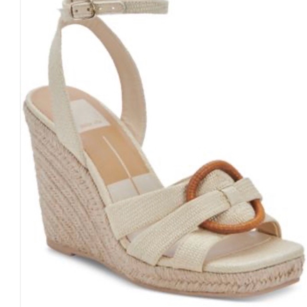Dolce Vita Cream Espadrille Wedge Sandals with Brown Ring Accent